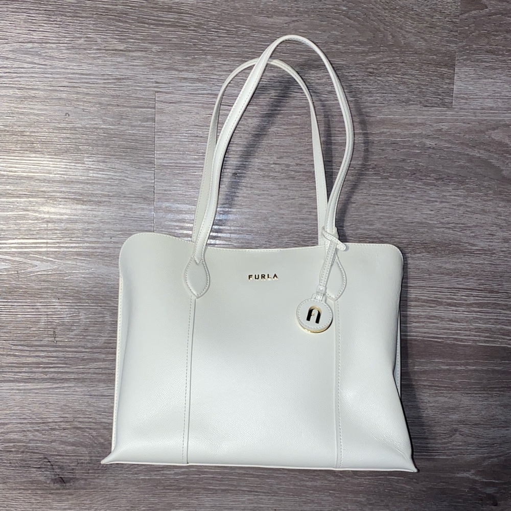 Furla White Cream Leather Large Tote